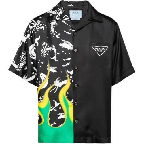 PRADA Shirts Men's Black Lapel Moderate