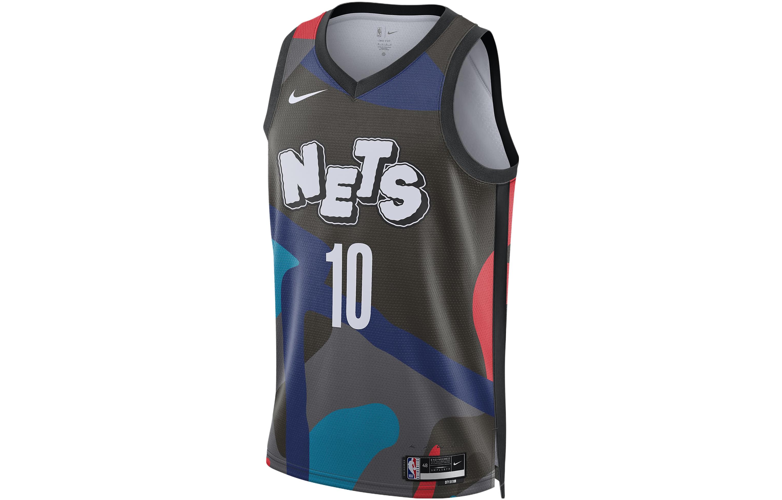 Nike X KAWS joint model alphanumeric printed color-blocking basketball vest City version 2023/24 season Brooklyn Nets Simmons No. 10 Men's Black