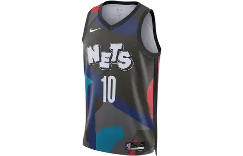 Nike X KAWS joint model alphanumeric printed color-blocking basketball vest City version 2023/24 season Brooklyn Nets Simmons No. 10 Men's Black