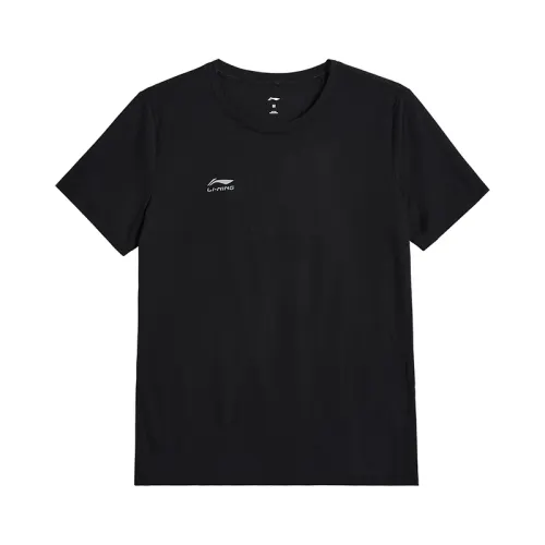 Li Ning T Shirts Women's Black Crew Neck Moderate Straight Fit