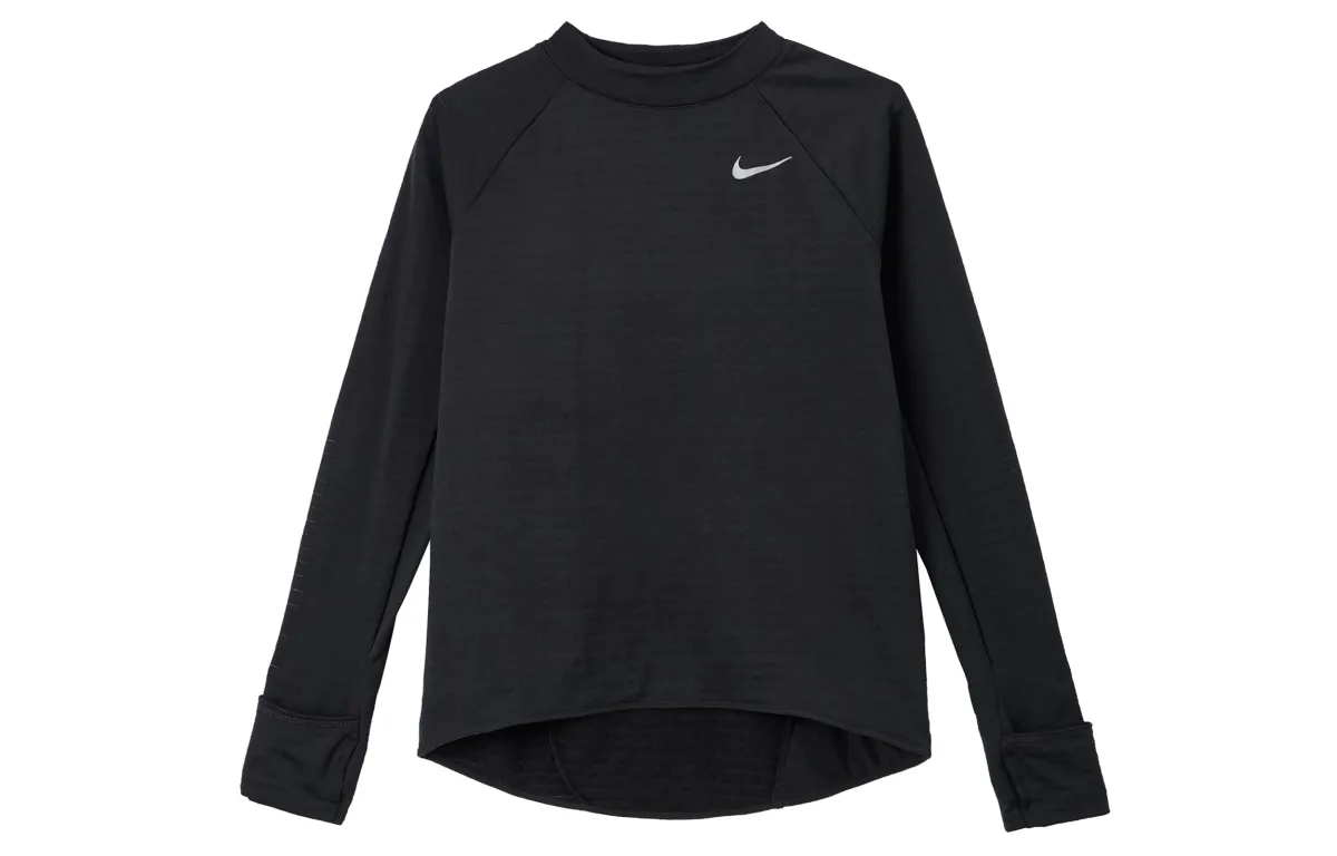 Nike Solid Color Fleece Lined Crew Neck Logo Micro Label Running Thumb Loop Crew Neck Long Sleeved Slim Fit Tight Fit