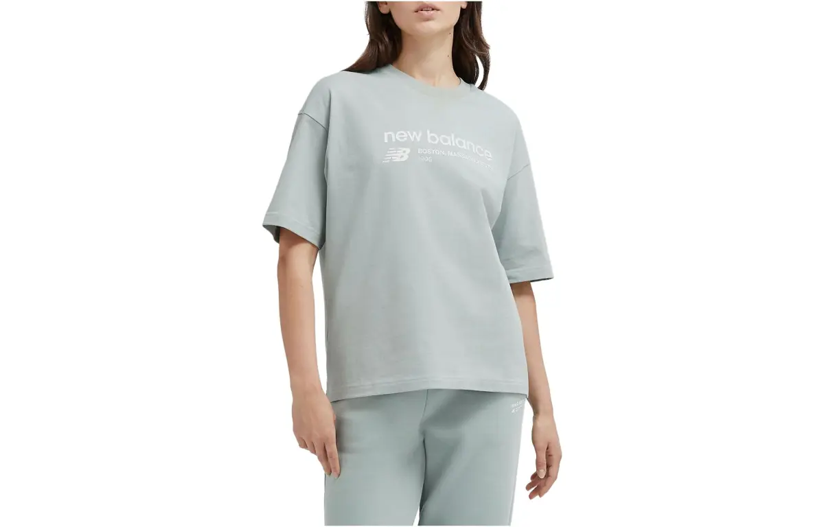 New Balance Linear Heritage Jersey Oversized T Shirt T Shirt Women's Gray