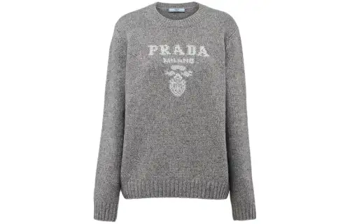 PRADA Logo intarsia Lamé Cashmere Jumper