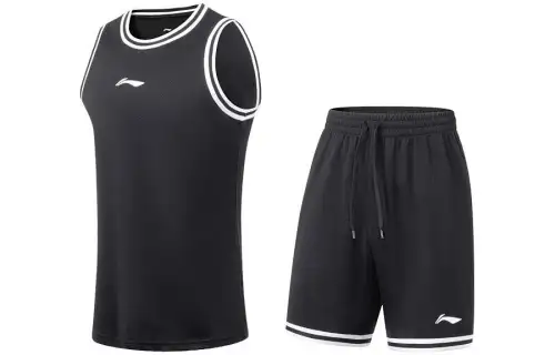 Li Ning, sports basketball quick dry breathable T-shirt, shorts, black set, with your logo imprint, men's style