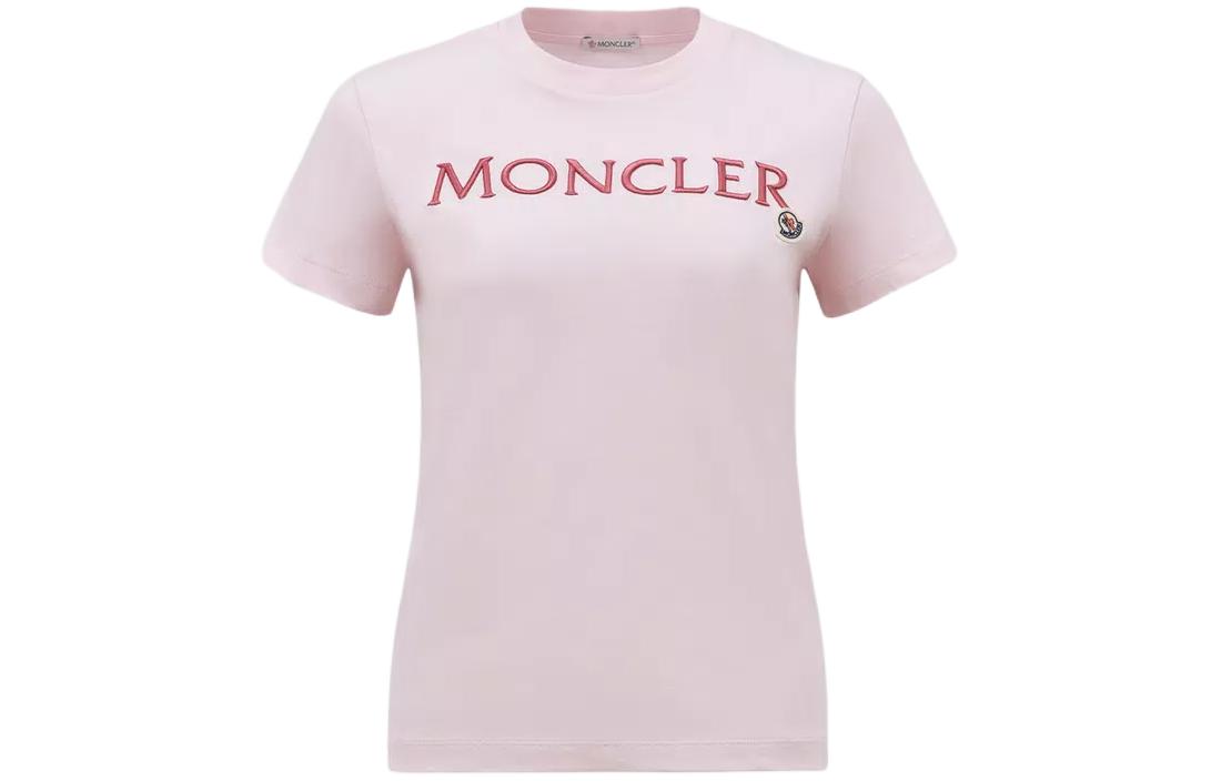 Женская футболка Moncler Embroidered Logo T-Shirt (розовая)