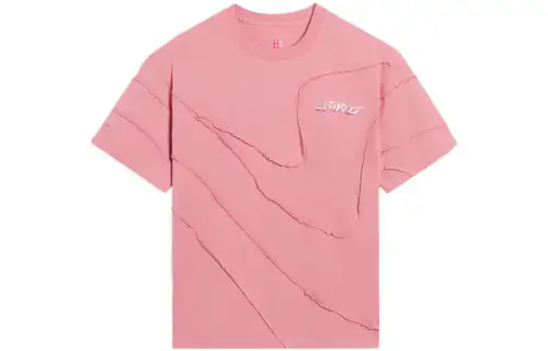 Li Ning T Shirts Women's Madder Pink Dye Crew Neck Moderate Straight Fit