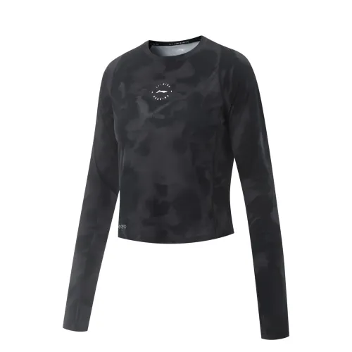 Li Ning Running Collection T Shirt Women's Black/Shadow Gray Full Base Print