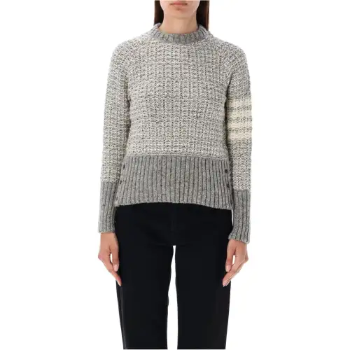 THOM BROWNE Tom Brown Round Neck Fitted Pullover Long Sleeve Mohair Sweater Women's Gray
