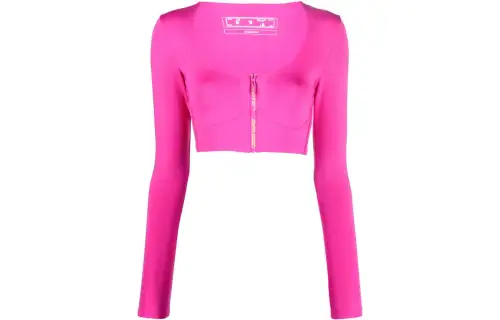 OFF-WHITE Zip-logo Long-sleeve Crop Top