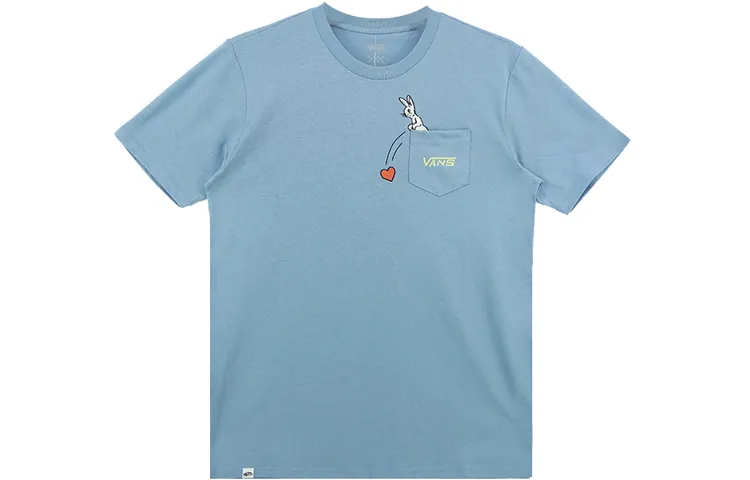 Vans T-Shirts Women's Gray Blue Crew Neck Moderate Straight Fit