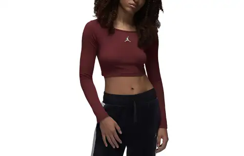 Jordan Flight Crop Tops Women's Peachwood Red Crew Neck Moderate