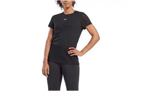 Reebok T Shirts Women's Black Crew Neck Moderate Straight Fit