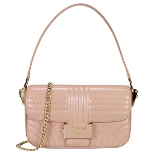 PRADA Diagramme Leather Handbag, Shoulder Bag Women's Pink