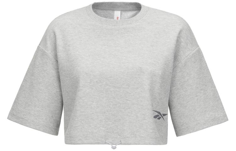 Reebok BEATS CROPPED TEE Series Solid Color Short Drawstring Loose Short Sleeve Drop Shoulder Sleeve T-shirt Women's Gray