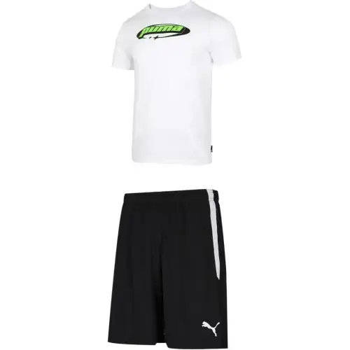 PUMA Casual Sportswear Men's Set White T Shirt+Black Shorts Crew Neck Moderate