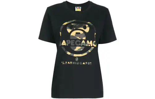A BATHING APE T Shirts Women's Black Crew Neck Moderate Straight Fit