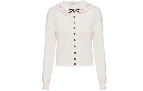 MIU MIU Sweaters Women's Ecru Lapel Moderate Cardigan