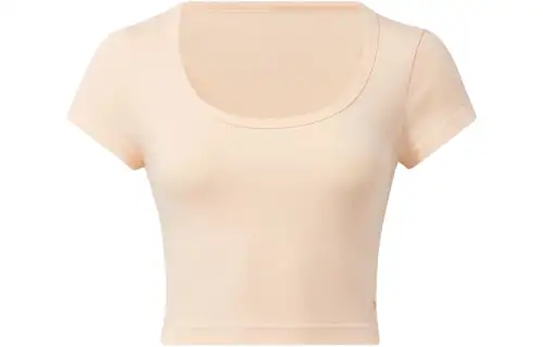 Reebok T Shirts Women's Pink Square Collar Moderate Straight Fit