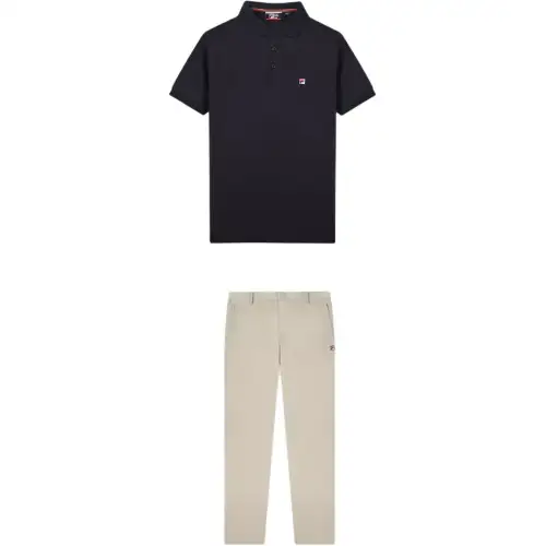 FILA Casual Sportswear Men's Legend Blue Top+Tunnel Gray Pants Polo Collar Moderate
