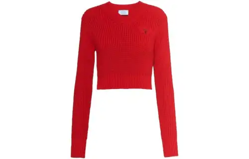 PRADA Sweaters Women's Red Crew Neck Moderate Other