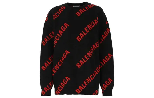 Balenciaga Allover Logo Crewneck 'Black/Red'