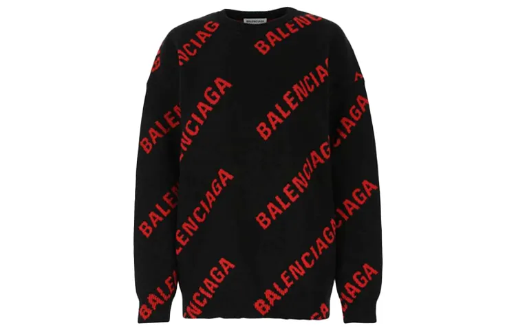 Balenciaga Allover Logo Crewneck 'Black/Red'