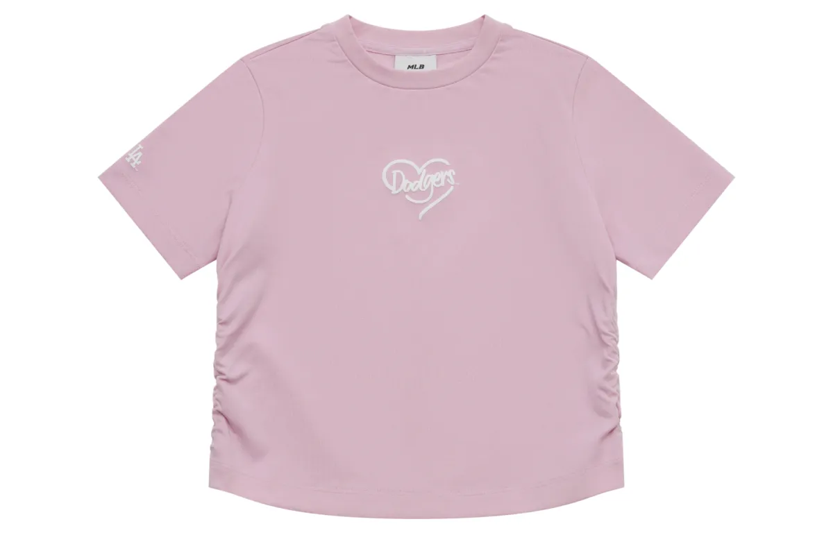 MLB Los Angeles Dodgers Heart SS25 T Shirt Women's Heather Gray Pink