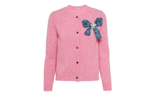 MIU MIU Sweaters Women's Pink Crew Neck Moderate Cardigan