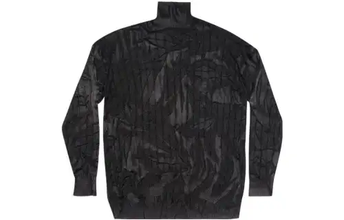 Balenciaga Creased Oversized Silk Rib Knit Turtleneck Black