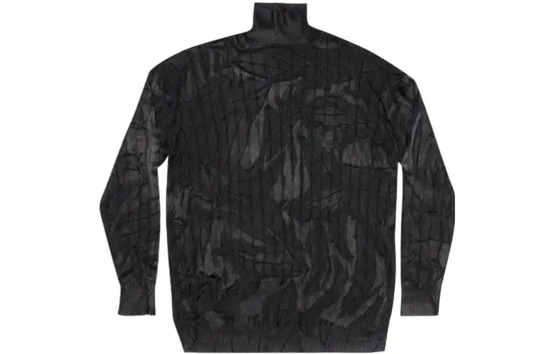 Balenciaga Creased Oversized Silk Rib Knit Turtleneck Black