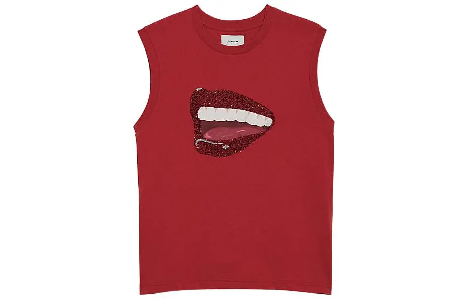 COACH T-Shirts Women's Red Crew Neck Moderate Straight Fit