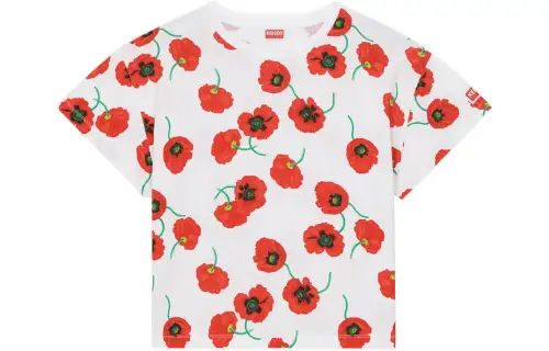 KENZO Poppy Flower Series T Shirts Women's White Crew Neck Moderate Straight Fit