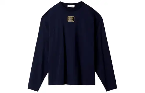MIU MIU Drop Shoulder Sleeve T Shirt Women's Marine Blue