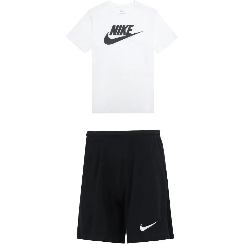 Nike Casual Sportswear Sets Men's White Top+Black Shorts Crew Neck Moderate
