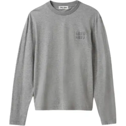 MIU MIU FW23 Drop Shoulder Sleeve T Shirt Women's Gray