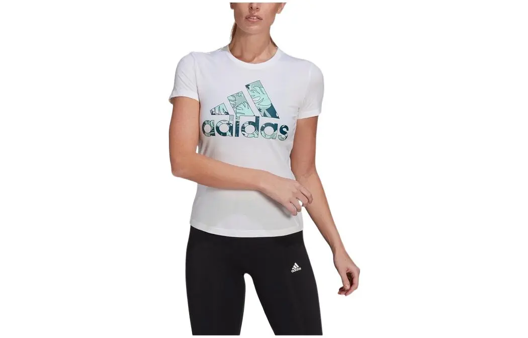 Adidas T-Shirts Women's White Crew Neck Moderate Straight Fit