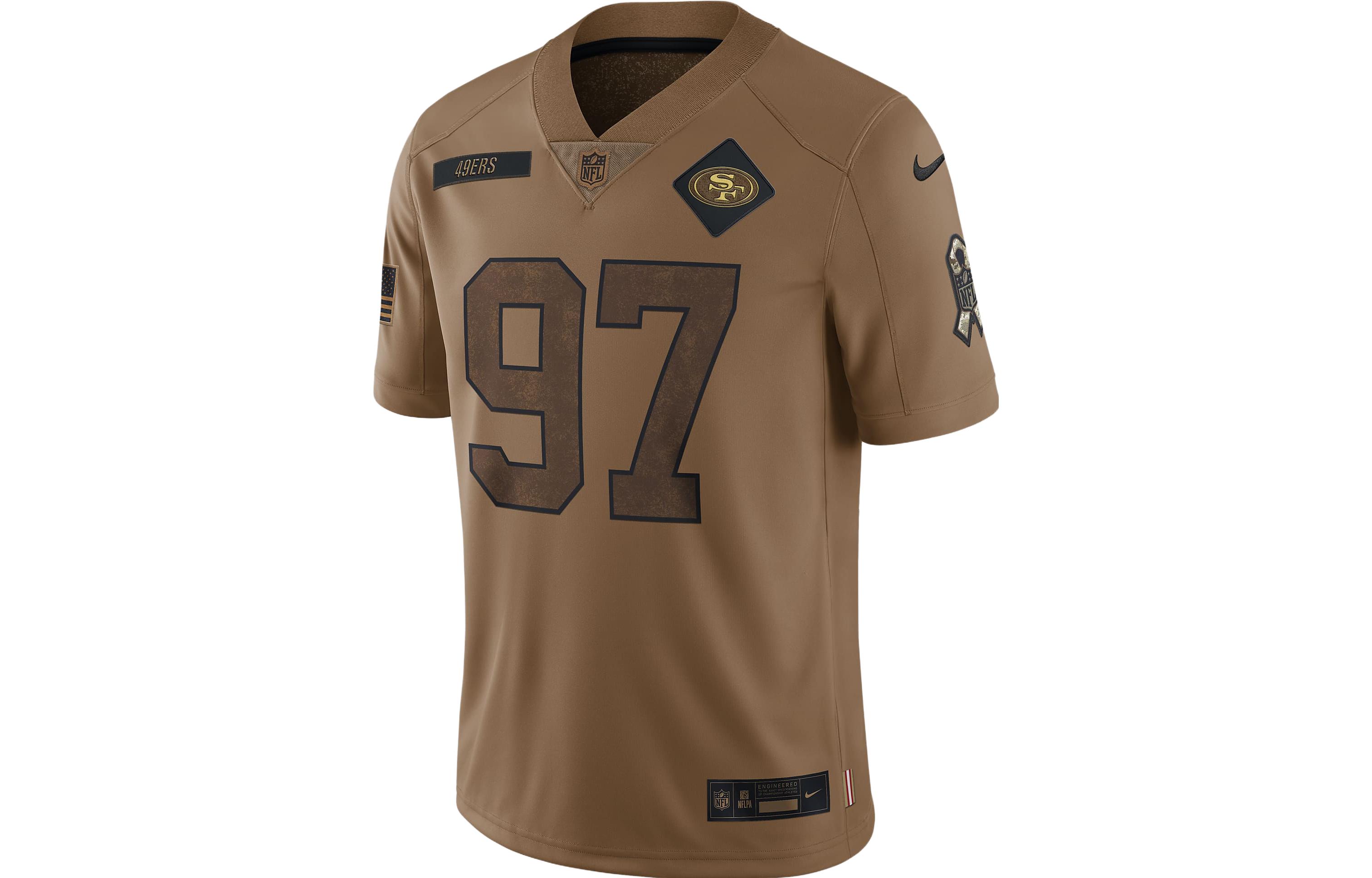 Nike X NFL joint Dri-Fit alphanumeric printed short-sleeved football jersey San Francisco 49ers Nick Bosa No. 97 Men's Brown