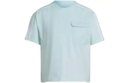 Adidas Originals T Shirts Women's Light Blue Crew Neck Moderate Straight Fit