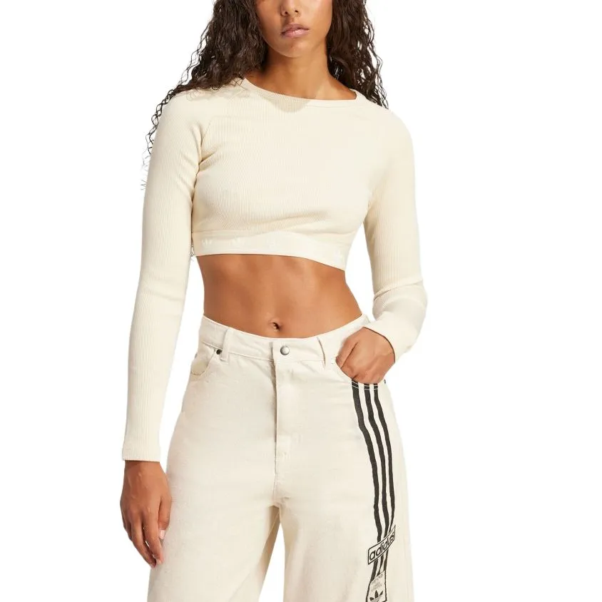 Adidas Women's Ribbed Long Sleeve Crop Top Cream White