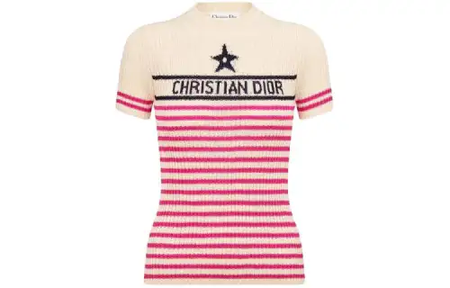 DIOR T Shirts Women's Pink Crew Neck Moderate Straight Fit