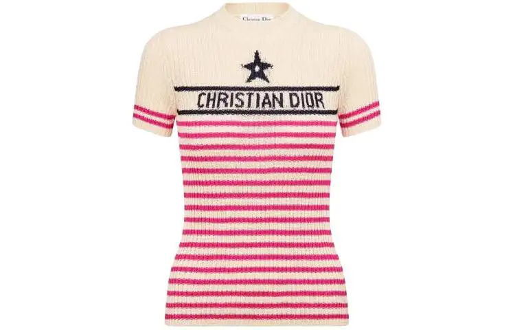 DIOR T Shirts Women's Pink Crew Neck Moderate Straight Fit