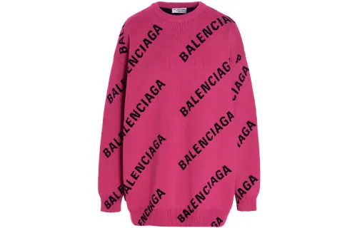 Balenciaga Oversized Intarsia All Over Logo Crewneck Pink Black