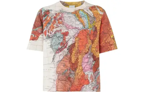 Burberry SS22 Maps Print Crew Neck Pullover Short Sleeved T Shirt Women's Multicolor