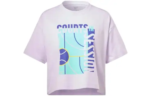 Reebok T Shirts Women's Purple Crew Neck Moderate Straight Fit