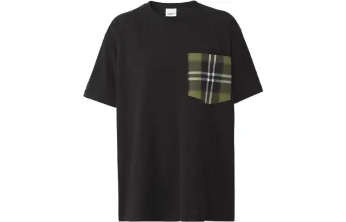 Burberry Oversized Checked Twill Trimmed Cotton Jersey T shirt Black