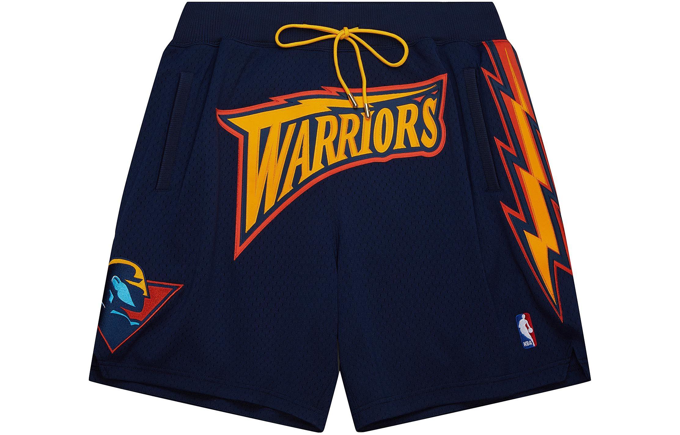 Mitchell & Ness x Just Don joint model Golden State Warriors letter pattern embroidered colorblock casual sports basketball pants men's dark blue