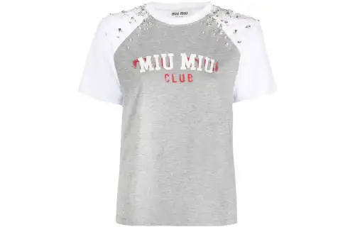 MIU MIU Raglan Sleeve T Shirt Women's White Gray