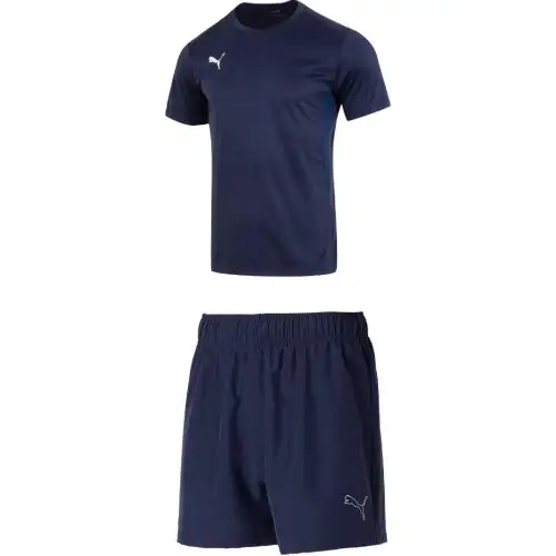 PUMA Casual Sportswear Men's Set Marine Blue T Shirt+Tweed Blue Shorts Crew Neck Moderate