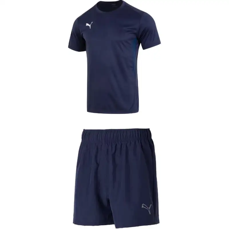 PUMA Casual Sportswear Men's Set Marine Blue T Shirt+Tweed Blue Shorts Crew Neck Moderate