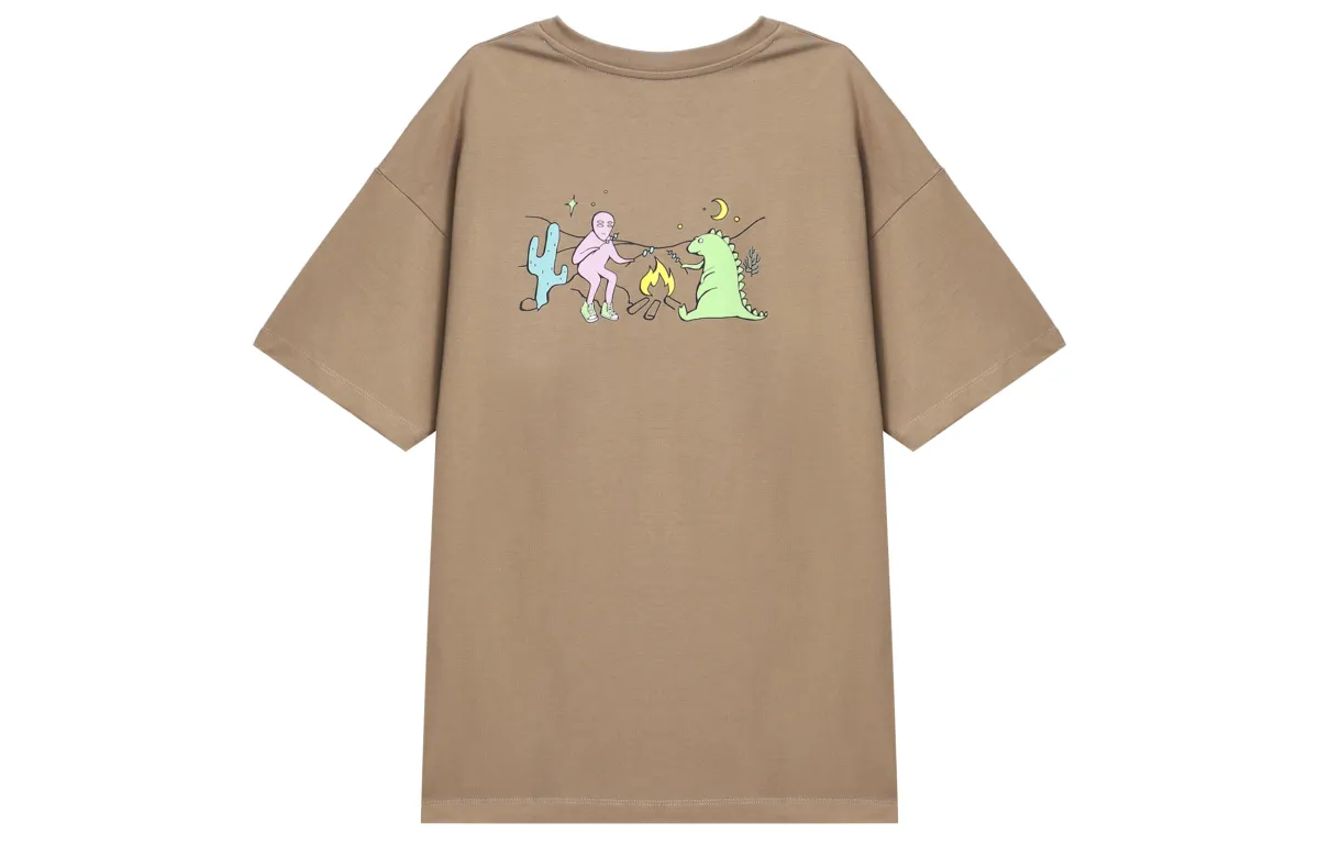 Converse T-Shirts Women's Khaki Crew Neck Moderate Straight Fit
